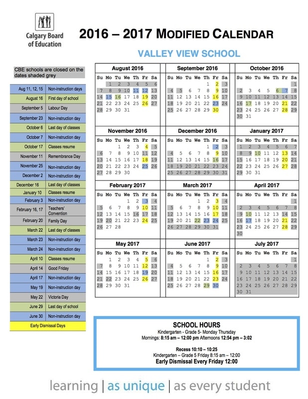 Calendar Valley View Grade 1